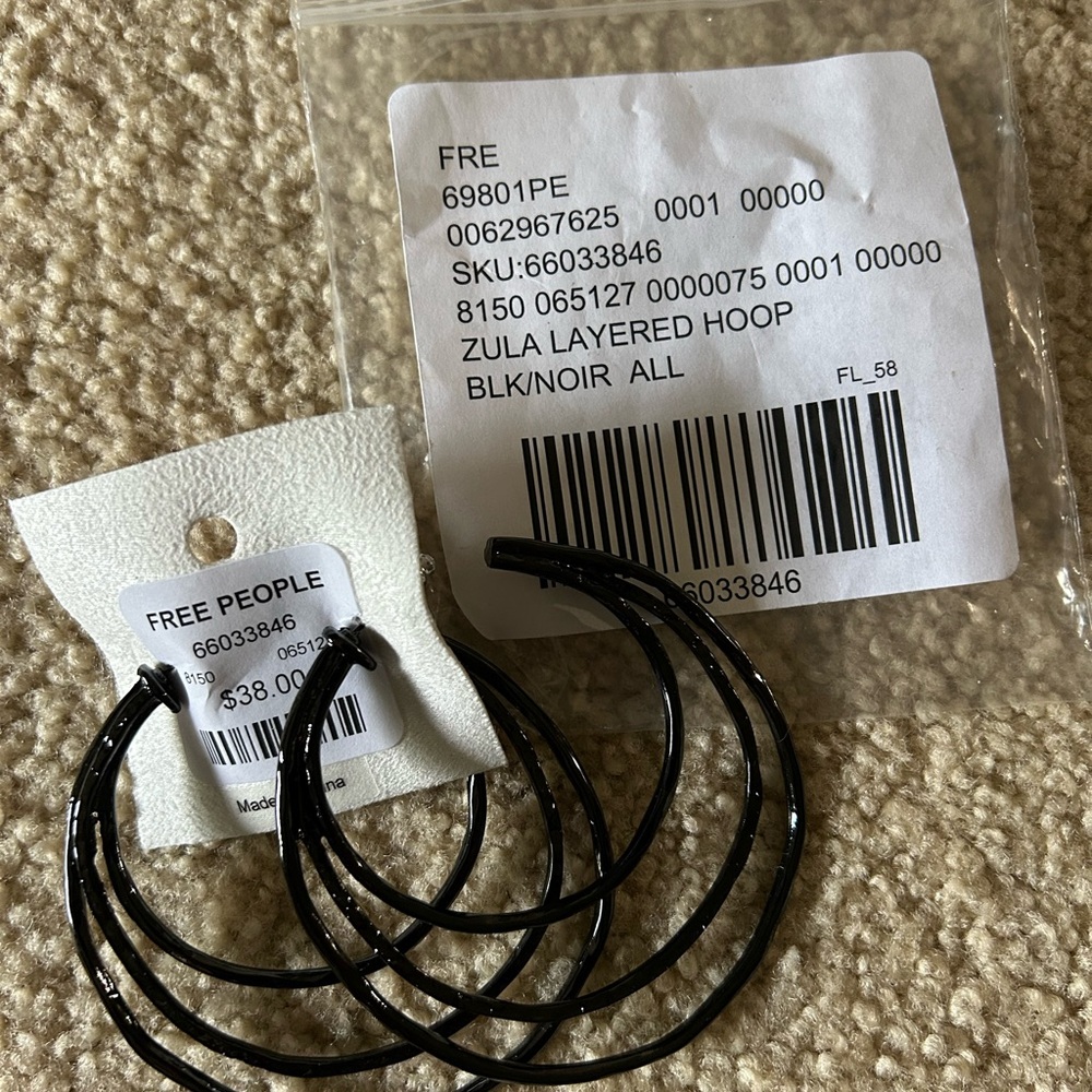 Free People Glossy Black Multi-Hoop Earrings